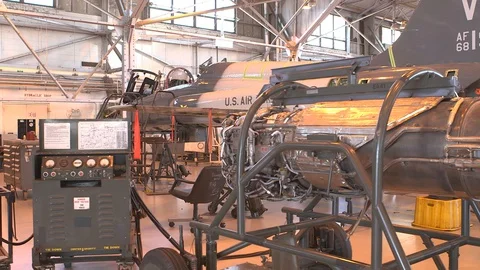 Air Force Mechanics Work On T-38 Talon Fighter Jet 13 Video stock 127995150