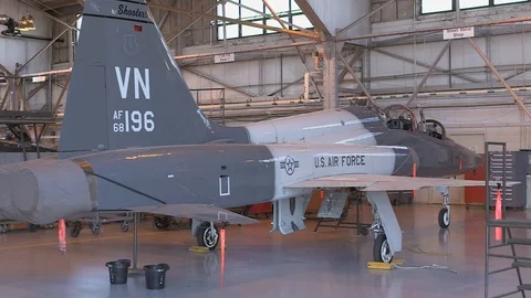 Air Force Mechanics Work On T-38 Talon Fighter Jet 18 Stock Footage 127995279