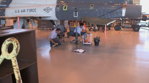 Air Force Mechanics Work On T-38 Talon Fighter Jet 26 Stock Footage 127995313