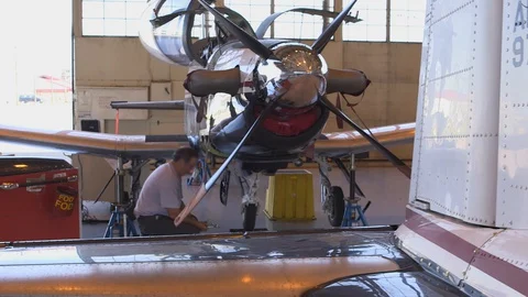 Air Force Mechanics Work On T-6 Texan Aircraft 09 Stock Footage 127995357