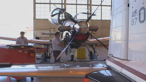Air Force Mechanics Work On T-6 Texan Aircraft 11 Video stock 127995367