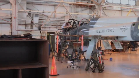 Air Force Mechanics Work On T-38 Talon Fighter Jet 01 Stock Footage 127995887