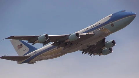 Air Force One departure, United States presidential plane Stock Footage