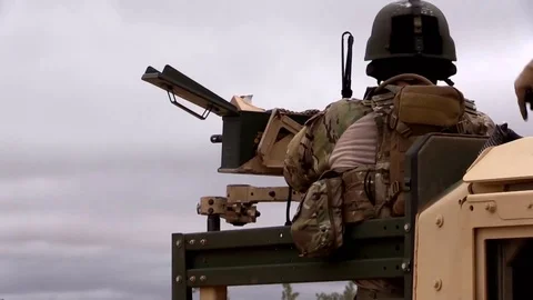 Air Force, Soldier fires a machine gun Stock Footage 121890941