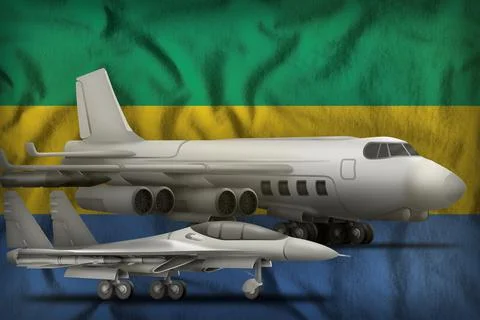 Air forces on the Gabon flag background. Gabon air forces concept Stockillustratie