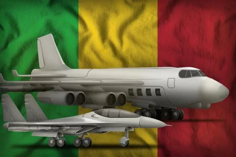 Air forces on the Mali flag background. Mali air forces concept Stock Illustration