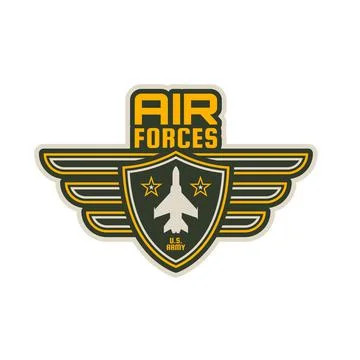 Air forces patch icon, wings, plane, stars, shield Stock Illustration