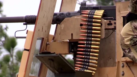 Air Forces, Shooting From An Easel Automatic Weapon Stock Footage 121891169