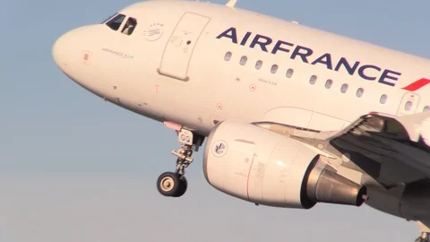 Air France Airplane Airbus A318 takeoff from Florence Airport, Tuscany, Italy Stock Footage