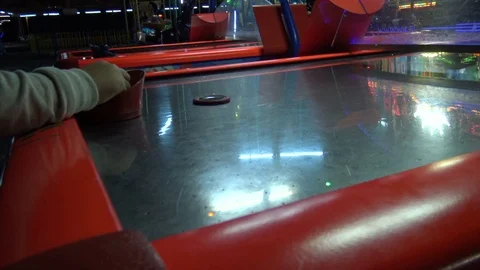 Air hockey game close-up Stock Footage 81477458