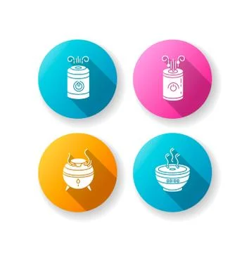 Air humidifiers, oil diffusers flat design long shadow glyph icons set Illustration