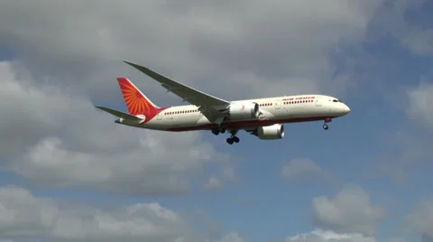 Air India Boeing Dreamliner on final approach to London Heathrow Airport, UK. Stock Footage 37559173