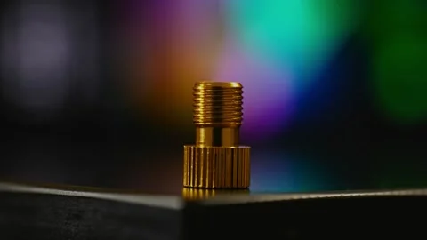 Air Inflator Brass Adapter Accessory with Colorful Bokeh Background 4k. Stock-Footage 289400480