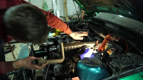 Air intake system on a drift car with a turbo engine Stock Footage 235679971