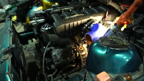 Air intake system on a drift car with a turbo engine 動画素材 235679984