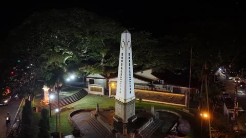Air Itam War Memorial Park Illuminated Monument Aerial Night View Stock Footage 345444898
