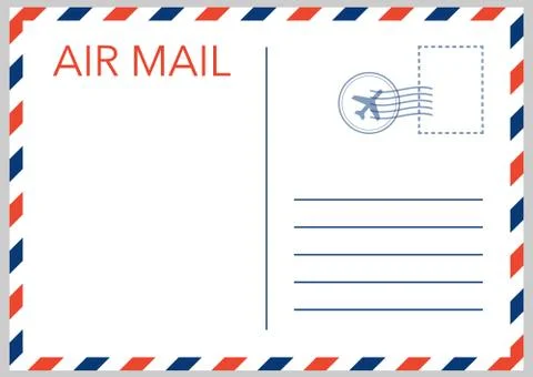 Air mail envelope with postal stamp isolated on white background. Vector illu Ilustração Stock