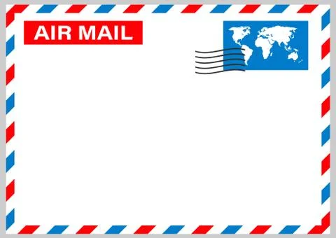 Air mail envelope with postal stamp isolated on white background. Vector stoc Stock Illustration