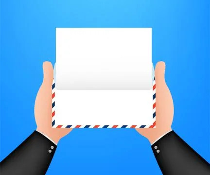 Air mail envelope with postal stamp isolated on white background. Vector Stock-Illustration