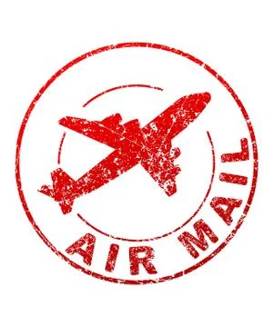Air mail grunge style vector rubber stamp with silhouette of flying airplane Ilustración de archivo