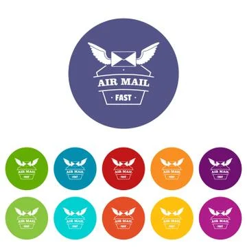 Air mail icons set vector color Illustration