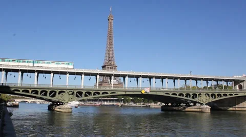 Air metro in Paris with Eiffel Tower view Stock Footage 35998254