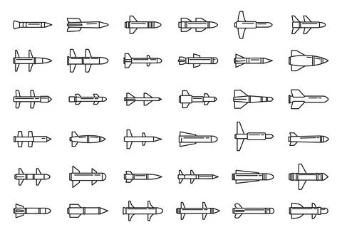 Air missile attack icons set, outline style Stock Illustration