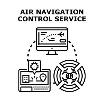 Air navigation control service managing flight path communication Stock Illustration