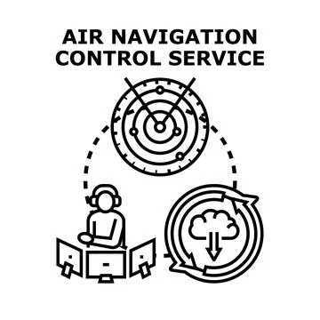 Air navigation control service managing aviation data flow Stock Illustration