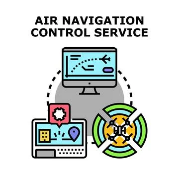 Air navigation control service managing flight path communication Stock Illustration