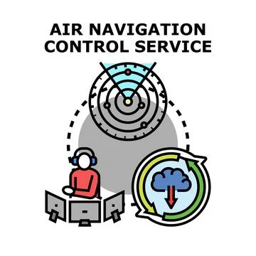 Air navigation control service managing aviation data flow Stock Illustration