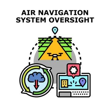 Air navigation system oversight controlling drone flight paths Stock Illustration