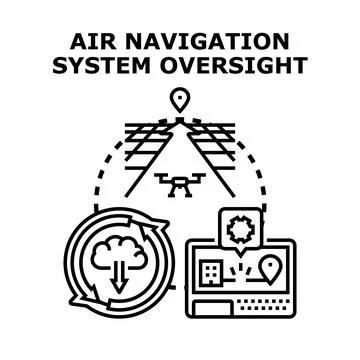 Air navigation system oversight controlling drone flight paths Stock Illustration