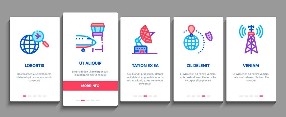 Air Navigation Tool Onboarding Elements Icons Set Vector Ilustración de archivo