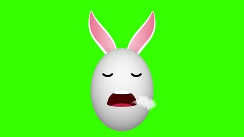 Air out from mouth expression easter bunny egg on green screen. Stock Illustration