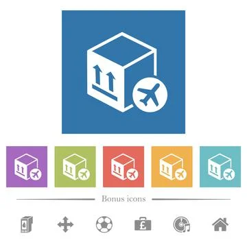 Air package transportation flat white icons in square backgrounds Illustrazione stock