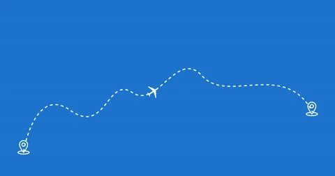 Air plane flight route with start point. line trace animation design 4k video Stock Footage 226711449