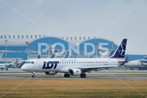 Air plane in National Airport Minsk, Belarus Stock Photos