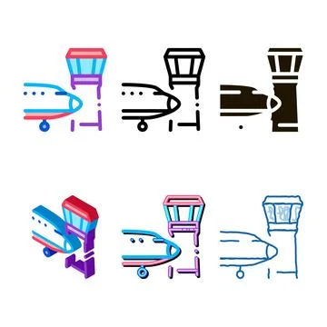 Air plane navigation center tower multipack icon vector outline Stock Illustration