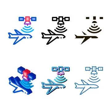 Air plane satellite navigation icon multistyle vector outline Stock Illustration
