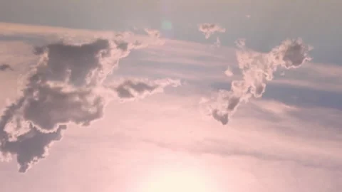 Air Plane Window View, Aerial View, Sun Clouds in the Summer Soft Powder Blue Su 動画素材 332216873