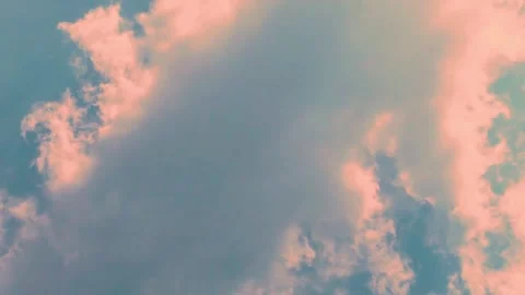 Air plane window view, drone shot, evening blue sky fluffy soft orange colorful  Video stock 323801322