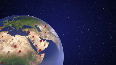 Air pollution. 3d render of abstract globe rotating with multiple red dots Stock Footage 132796059