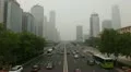 Air Pollution and Huge Traffic in Beijing CBD, China due to a dust storm HD Footage