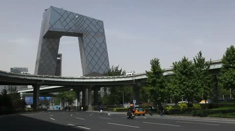 Air Pollution and Huge Traffic in Beijing CBD, China, CCTV Stock Footage
