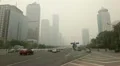 Air Pollution and Huge Traffic in Beijing CBD, China due to a dust storm HD Footage