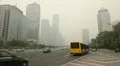Air Pollution and Huge Traffic in Beijing CBD, China due to a dust storm HD Footage