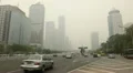 Air Pollution and Huge Traffic in Beijing CBD, China due to a dust storm HD Footage