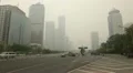 Air Pollution and Huge Traffic in Beijing CBD, China due to a dust storm HD Footage