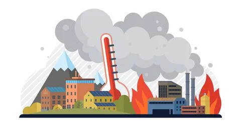 Air pollution. The battle cry against pollution echoes through valleys our Stock Illustration